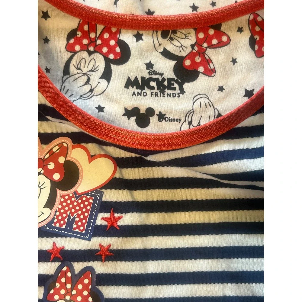 Disney Minnie Mouse Girls Dress Size 5 Navy Stripe‎ Red Bow Character Dress NWT